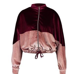 Plus Velvet Colour Block Bomber Jacket